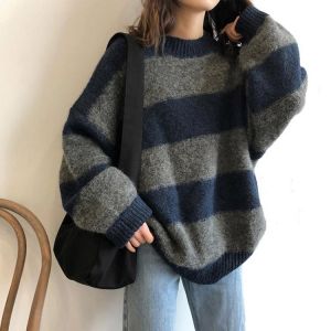 2021 New Unisex Men Women Sweaters Striped Knit Jumper Sweater Retro Hip Hop Pullovers Tops Oversize lazy oaf Fashion pull femme