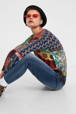 Spanish Spring And Autumn Slim V-Neck Thin Knitted  Printed Sweater
