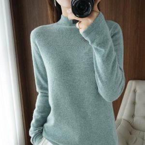 Ailaile New Wool Sweater Women's Half-high Neck Pullover Long-sleeved Slim Bottoming Knit Pullover Solid Color Inner Short To