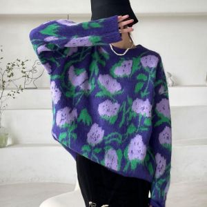 Autumn Winter Pullover Sweater Women 2021 Fashion Casual Woman Sweater Pullovers Print Flower Jumper Warm Teen Gril Sweaters
