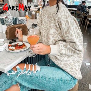 2021 Autumn Winter Women Sweater Leopard Turtleneck Knitted Women's Sweater Oversized Ladies Jumper Female Pullovers Casual T