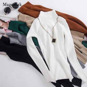 2021 Autumn Korean New Cotton Office Lady Slim Women Knitwear Women's Turtleneck Long Sleeve Solid Pullover Sweater Women 106