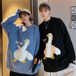 Unisex Long Sleeve O Neck Cute Wow Goose Knitted Sweater Pullover Warm Loose Animal Jumper Couples Sweater Spring Autumn Winter