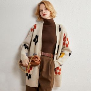 2021 autumn and winter cashmere sweater women's long-sleeved knitted cardigan jacquard sweater cardigan