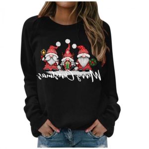 Women's Fashion Merry Christmas Print Pullovers Long-sleeved Hooded Sweatshirt Casual Pullover Feminino Inverno Molelet #P2