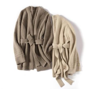 Pure 100% cashmere cardigan women casual  Winter Autumn thick needles pure cashmere thick knitted jacket