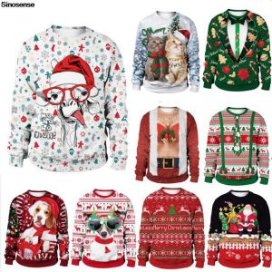 Women Men Ugly Christmas Sweater Adorably Cute Reindeer Patterned Holiday Party Xmas Sweatshirt Pullover Christmas Jumpers Tops