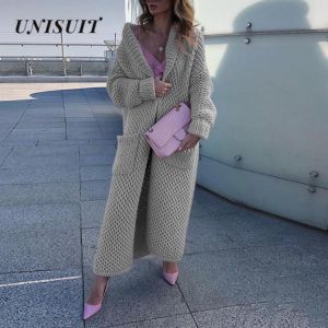 Women Knitted Sweater Cardigan Autumn Open Stitch Hooded Loose With Belt Mid-length Knitted Sweaters Lace Up Cardigan Sweaters
