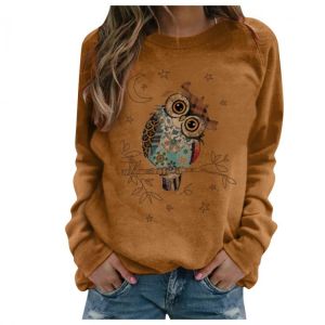 Oversized Streetwear Casual 2021 Autumn Winter Women's Cute Owl Print Long-sleeved Sweatshirt Casual Blouse Pullover Female