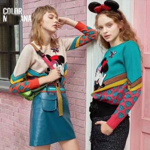 Disney Mickey Mouse Autumn Winter Knitted Jumper Tops turtleneck Pullovers Casual Sweaters Women Long Sleeve Loose Sweater Girls