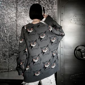 Couple Loose Fashion Jumpers Street Cool Thick Man Long Knitted Hipster Top Drak Gray Women Gothic Pullover Cartoon Sweater 2021