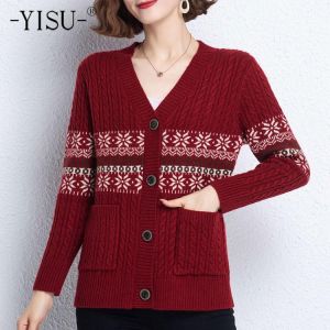 YISU Women's clothing Spring Sweater Lines V-Neck pocket Spring tops Female Long sleeve Casual Single breasted Knitted Cardig