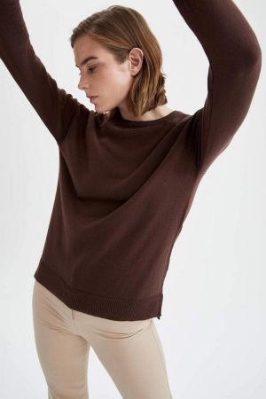 DeFacto Autumn Woman Tricot Zero Collar Asymmetric Cut Sweater Jumper Pullover Warm Casual Fashion New Season-I6913AZ21WN