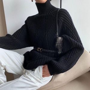 Autumn Winter Thick Turtleneck Sweater Za Women Knitted Oversized Pullover Blouse Long Sleeve Casual Jumper Soft Warm Femme Tops