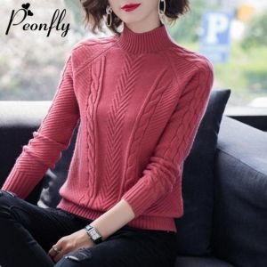 Peonfly New 2020 Autumn Winter Women Knitted Turtleneck Sweater Casual Soft Jumper Fashion Slim Femme Elastic Pullovers Ladies