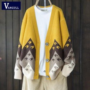 Vangull Animal Print Knitted Women Sweater Cardigans Single Breasted Long Sleeve Cardigans Loose Paper Crane Pattern Sweater
