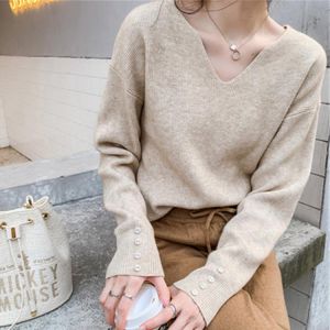 2021 Autumn Winter Women Sweaters Female Tops Knitted Thin Pullover Solid V-neck Loose Elegant Office Lady Casual All Match