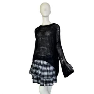 Autumn Women Hollow Out Hole Sweet Knit Sweater Gothic Lady Sexy Thin Pullover Loose Sweater Korean Fashion Black White Top