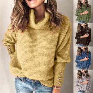 Women's Turtleneck Sweater Warm Winter Plus Size Long Sleeve Pullover Sweat Shirt Autumn Solid Button Jumper Tops Blouse S-5X
