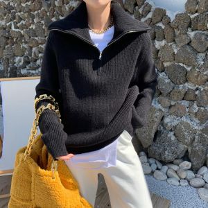 HziriP OL Outwear Pullovers Tops Thick Warm Bottoming Sweater Women New Autumn Winter Elegant Turtleneck Zipper Knitted Sweaters