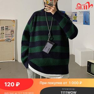 Winter Knitted Striped Sweater Women Casual Oversized Sweater Pullovers Loose Warm Jumper Streetwear Teen Knitwear Sweater