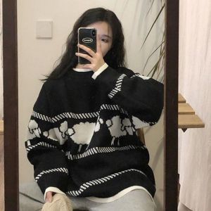 Woherb Harajuku Jumper 2021 Autumn Winter Knitted Sweater Pullover Women Cartoon Print Ins Hot Cute Sweaters Pull Femme