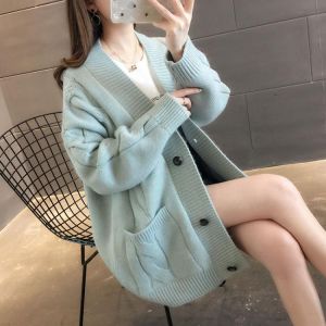 Women Sweater Knit Cardigan V-neck Pocket Single-breasted Long Sleeve Sweater Jacket Casual Chic Top Cardigan Women