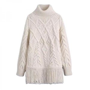 Willshela Women Fashion Oversized Fringed Knit Sweater Long Sleeves High Neck Casual Woman Knitted Sweaters Pullover Chic Tops