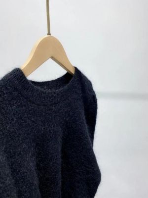 Women Embroidery Knit Sweater Black Long Lantern Sleeve O-neck Autumn Winter 2021 New Loose Female Jumpers Ladies Clothes