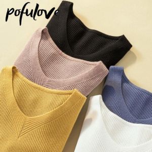 Sweater Women's Knitwear Autumn Winter 2021 New Fashion V-neck Pullover SlimTrending Sweater Korean Version of Solid Color To