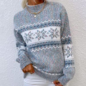 Christmas Turtleneck Snowflake Knit Loose Women Sweater Winter Fashion Warm Pullover Sweaters Casual Lady Chic All-match Jumper