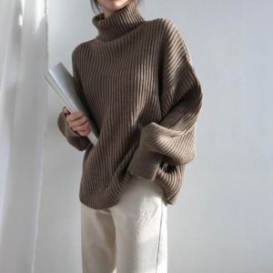 Turtleneck sweater women autumn Korean version of Y2K retro loose slimming blouse mid-length pullover long-sleeved sweater 2021