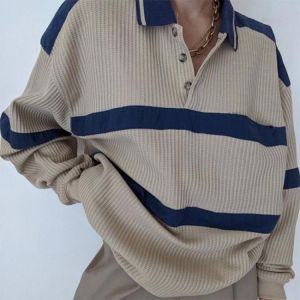 all in one place בגדי נשים Beige Woman Sweaters Vintage Polo Shirt Striped Fashion Sweater Loose Pullover Womens Winter Sweaters Aesthetic Knitted Clothes