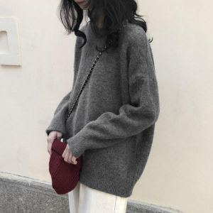 Sweater women's Y2K retro lazy style gray pullover loose outer wear autumn and winter knit sweater top with a bottoming shirt