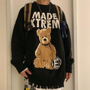 Bear woman sweaters loose Korean style trend street Harajuku style college style couple sweater autumn and winter new style