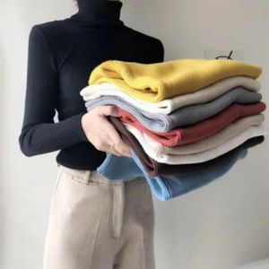2021 New Winter Fashion Turtleneck Knit Pullovers Sweater Women Autumn High Elastic Solid Slim Bottoming Knitted Pullovers Top