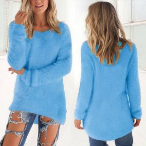 Pullovers Autumn Winter Women O-Neck Long Sweater Loose Fleece Knitted Long Sweater Female Casual Solid Color Plush Baggy Jumper