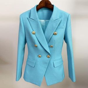 HIGH STREET Newest 2021 Runway Designer Blazer Women's Classic Lion Buttons Double Breasted Slim Fitting Textured Blazer Jack