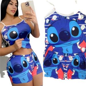 Disney Stitch women clothing 2021Summer new women  pink vest casual sexy cute cartoon printed shorts mickey  women shorts suit