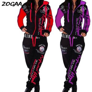ZOGAA 2020 Women 2PCS Sportwear spring autumn Female Suit Fashion Hooded Joggers Women's Sports Suit Sets womens tracksuit se