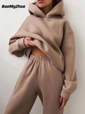 all in one place בגדי נשים Two Piece Sets Women Tracksuit Oversized Suit Autumn Trouser Suits Female Sweatshirt Clothing Solid Sports Hoodie Sportswear