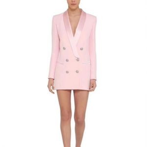 TOP QUALITY 2021 Newest Designer Blazer Jacket Women's Lion Buttons Double Breasted Satin Shawl Collar Long Brazer