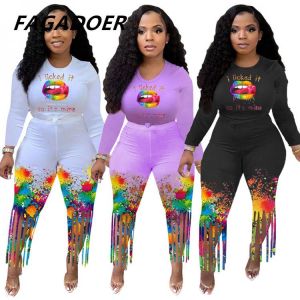 Fagadoer Tie Dye Casual Two Piece Set Plus Size Shorts Set Women Long Sleeve Crop Top Tassel Shorts Sport Traeksuits Outfits