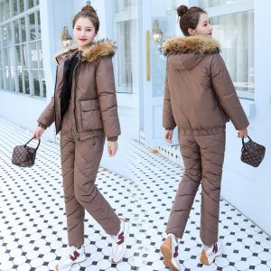 2021 Winter Clothes Women Warm Pant Suits Cotton-Padded Coat  Hooded Parka Thick Down Jacket Suits Female Two Piece Trousers Set