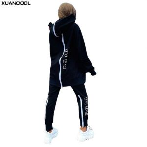 XUANCOOL 2021 Autumn Winter Women's Tracksuit Streetwear Running Sportswear Backwards Zipper Long Hoodies+Long Pant Two Pice 