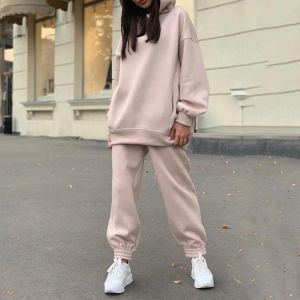 Two Piece Set Casual Fleece Tracksuit Women Winter 2021 Women's Sets Oversized Hooded Long Sleeve Hoodie Sport Pants Lady Sui