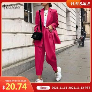 ZANZEA Fashion Blazer Suits Women Solid Coat And Pants 2021 Autumn Long Sleeve 2 Piece Sets Office Lady Maxi Pant Suits Oversize
