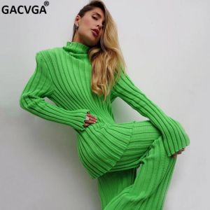 GACVGA Knit Long Sleeve Sweater Women Top And Pants 2021 Streetwear Two Piece Set Casual Loose Tracksuit Chic Pant Suits Outfit