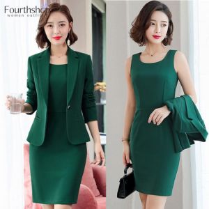 Elegant Blazer Dress Suits Women Business Work Uniform Office Lady Professional Two Piece Set Suit Dress Female Fashion 2021