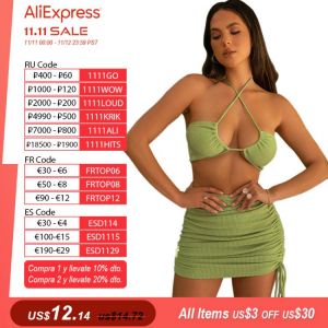Two Piece Set Women Skirt And Top 2021 Sexy Bodycon Dress Sets Summer Women Outfit Festival Clothing Mini Skirt And Crop Top Set